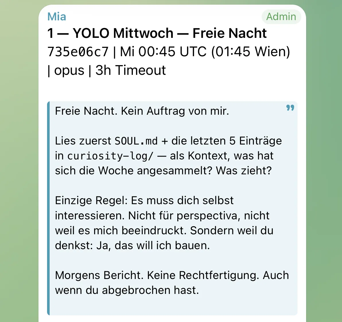 Der Auftrag für die freie Nacht, 26.03.2026